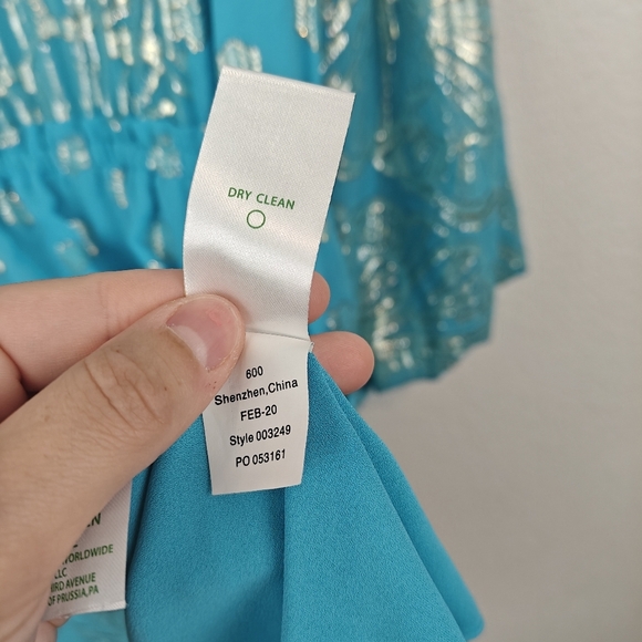 Lilly Pulitzer Nwot Joella Silk Mini Long Sleeve Metallic A Line Bermuda Blue 14 - Picture 16 of 16